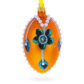 Italian Couturier Fine Jeweled Flower Necklace Glass Egg Christmas Ornament 4 Inches