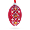 Jeweled Flowers on Red Glass Egg Christmas Ornament 4 Inches