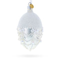 White Pearls on Frozen Glass Egg Christmas Ornament 4 Inches