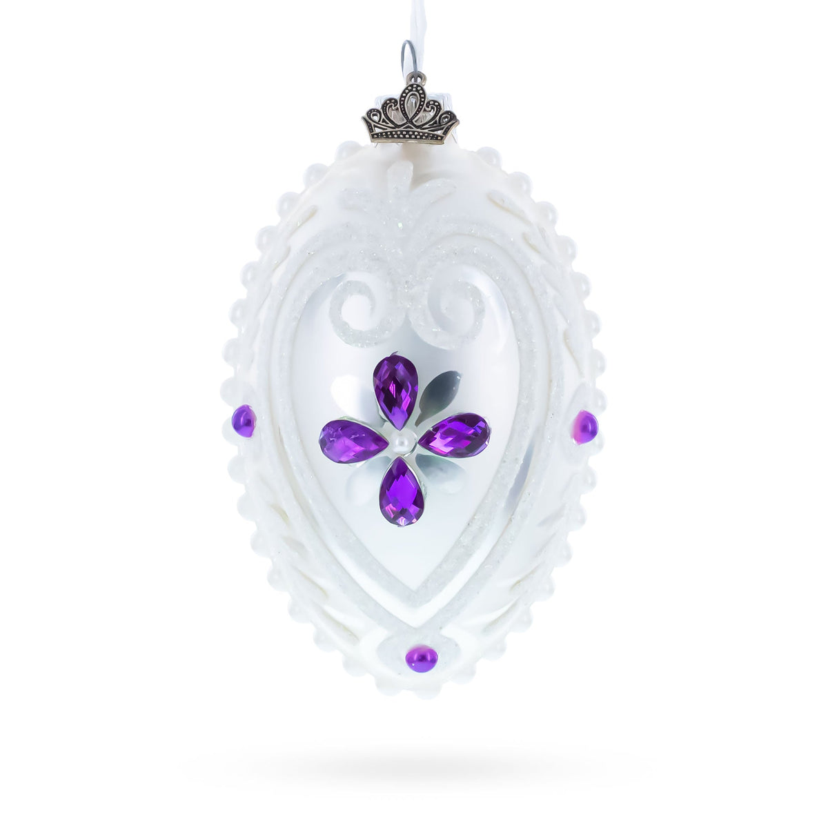 Purple Drops Glass Egg Christmas Ornament 4 Inches