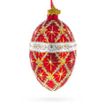 Diamond Trellis on Red Glass Egg Christmas Ornament 4 Inches