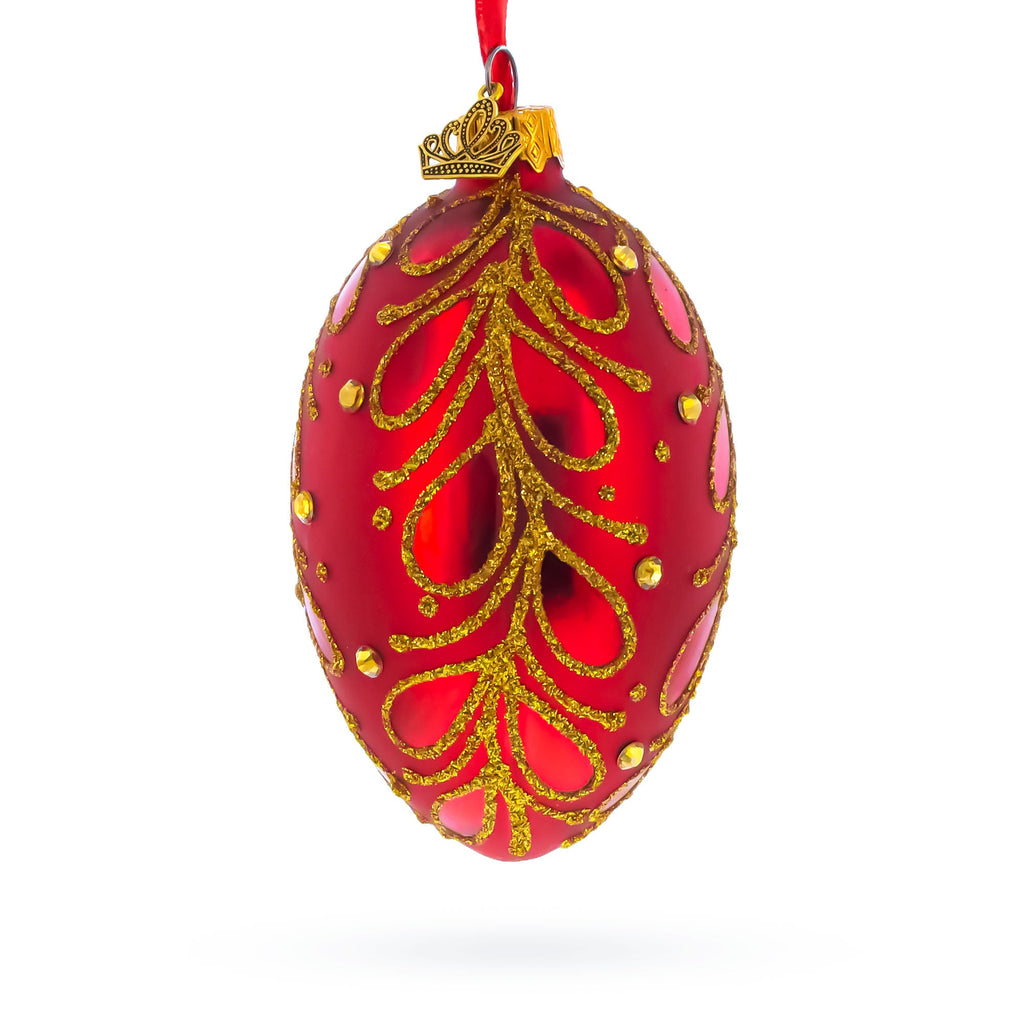 Red Paisley Glass Egg Christmas Ornament 4 Inches