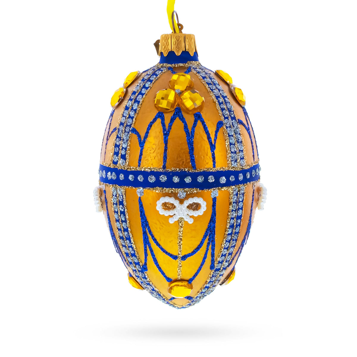 Golden Jewels Glass Egg Ornament 4 Inches