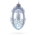 Silver Scrolls on White Glass Egg Ornament 4 Inches