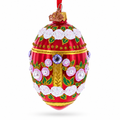 Pearl Flowers on Glossy Red Glass Egg Ornament 4 Inches