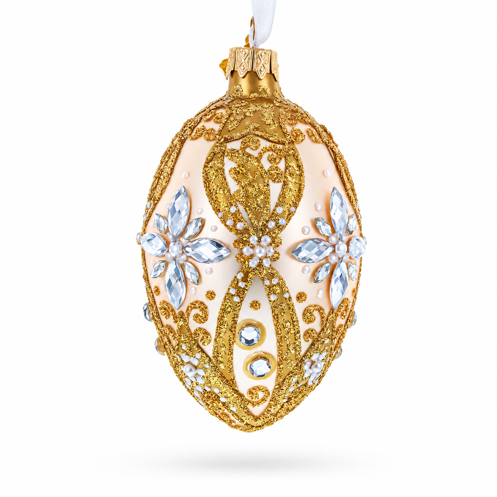 Diamond Star on Champagne Glass Egg Ornament 4 Inches