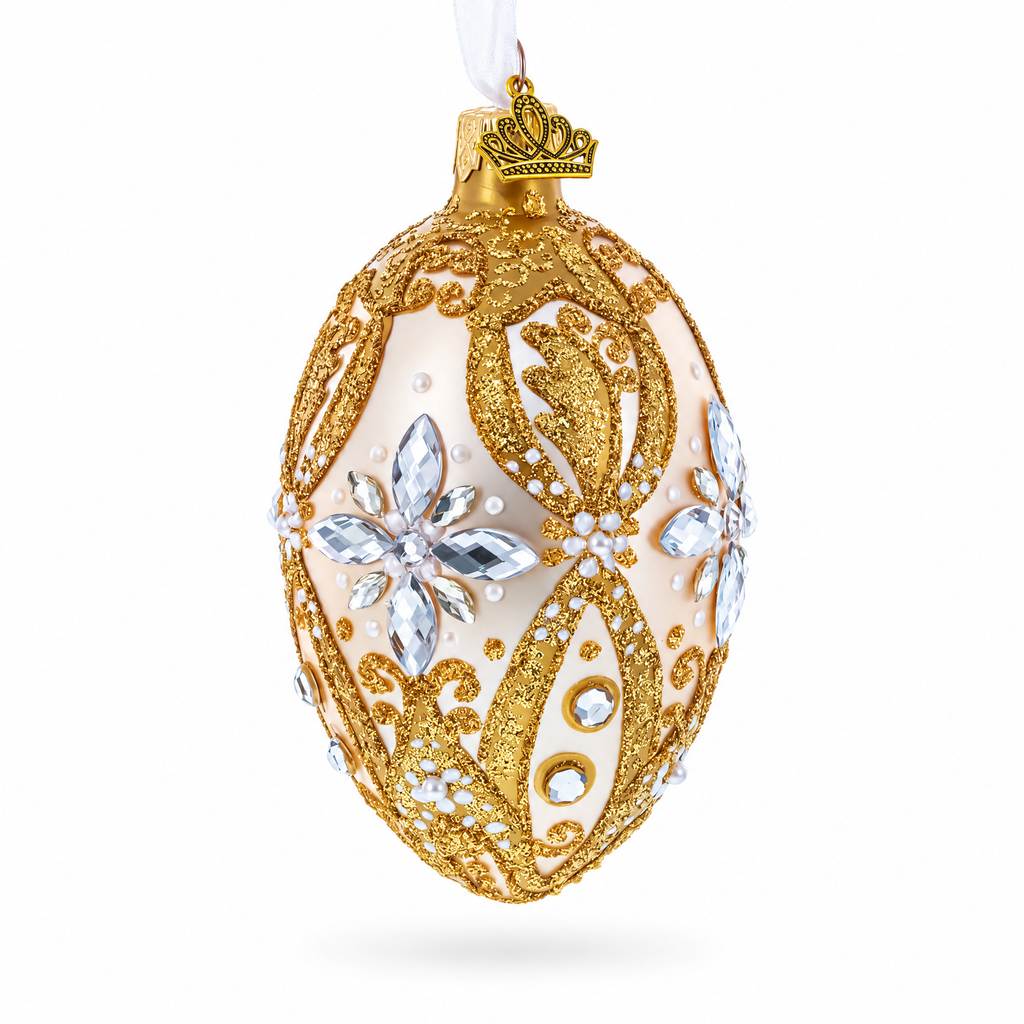 Diamond Star on Champagne Glass Egg Ornament 4 Inches