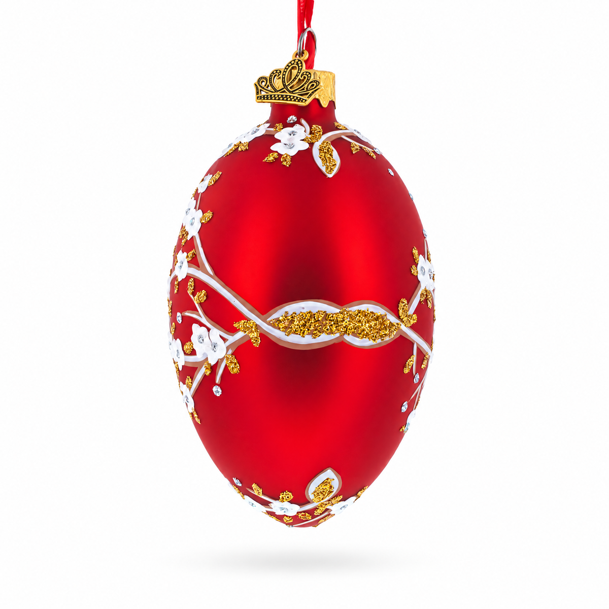 1901 Kelch Apple Blossom on Red Royal Egg Glass Ornament 4 Inches