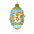 Blue and Gold Embossed Floral Glass Egg Ornament 4 Inches