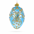 Elegant Blue and Gold Jeweled Glass Egg Ornament 4 Inches
