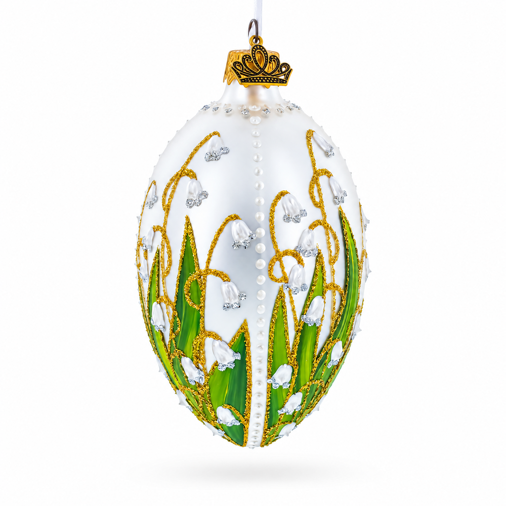 Lily of the Valley on Silver Egg Glass Ornament 4 Inches