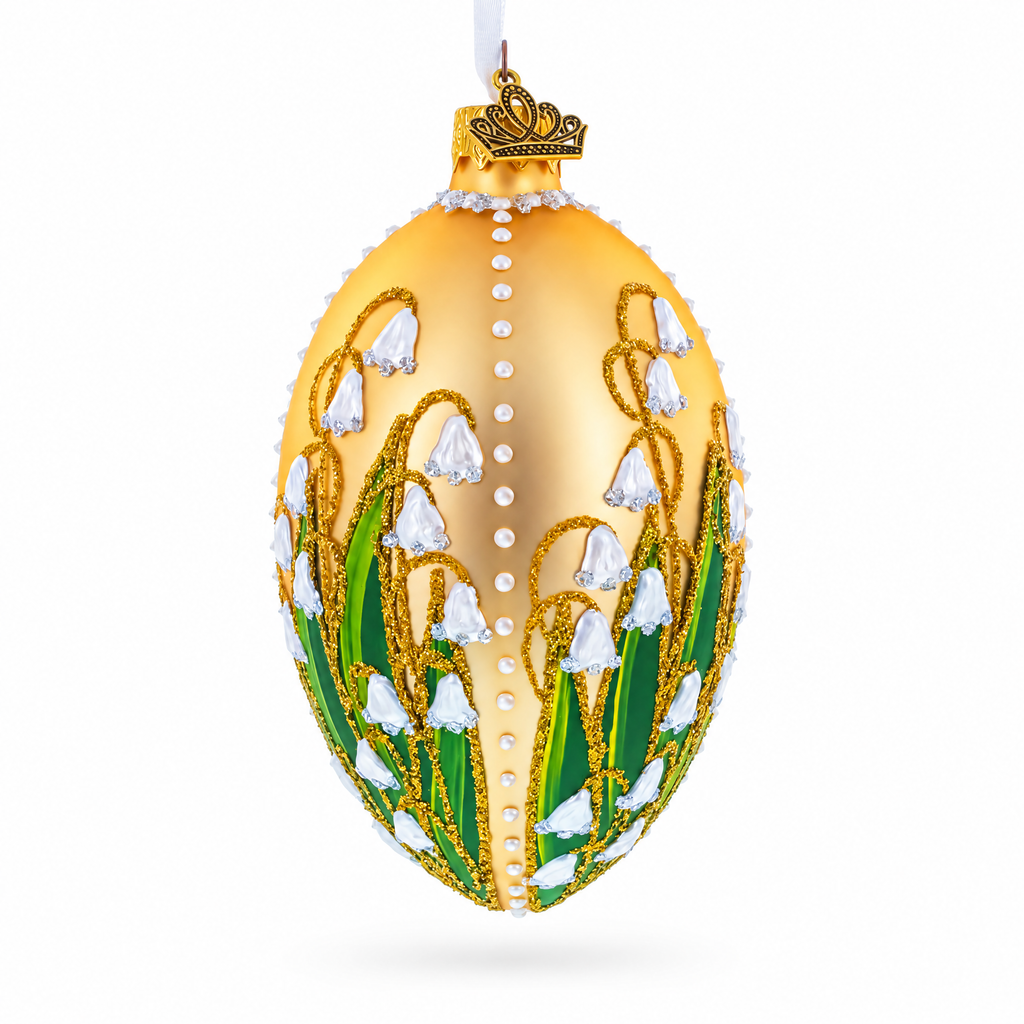 Lily of the Valley on Rose Gold Egg Glass Ornament 4 Inches