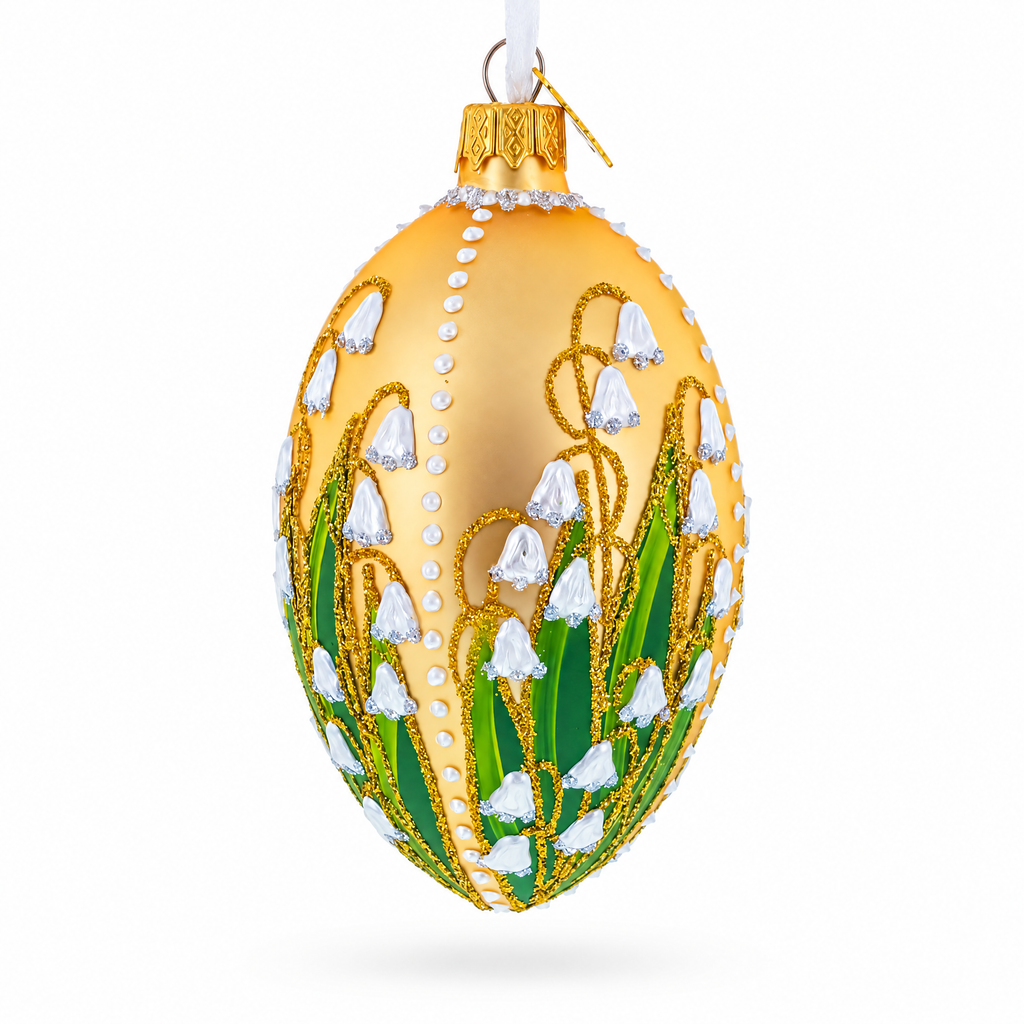 Lily of the Valley on Rose Gold Egg Glass Ornament 4 Inches