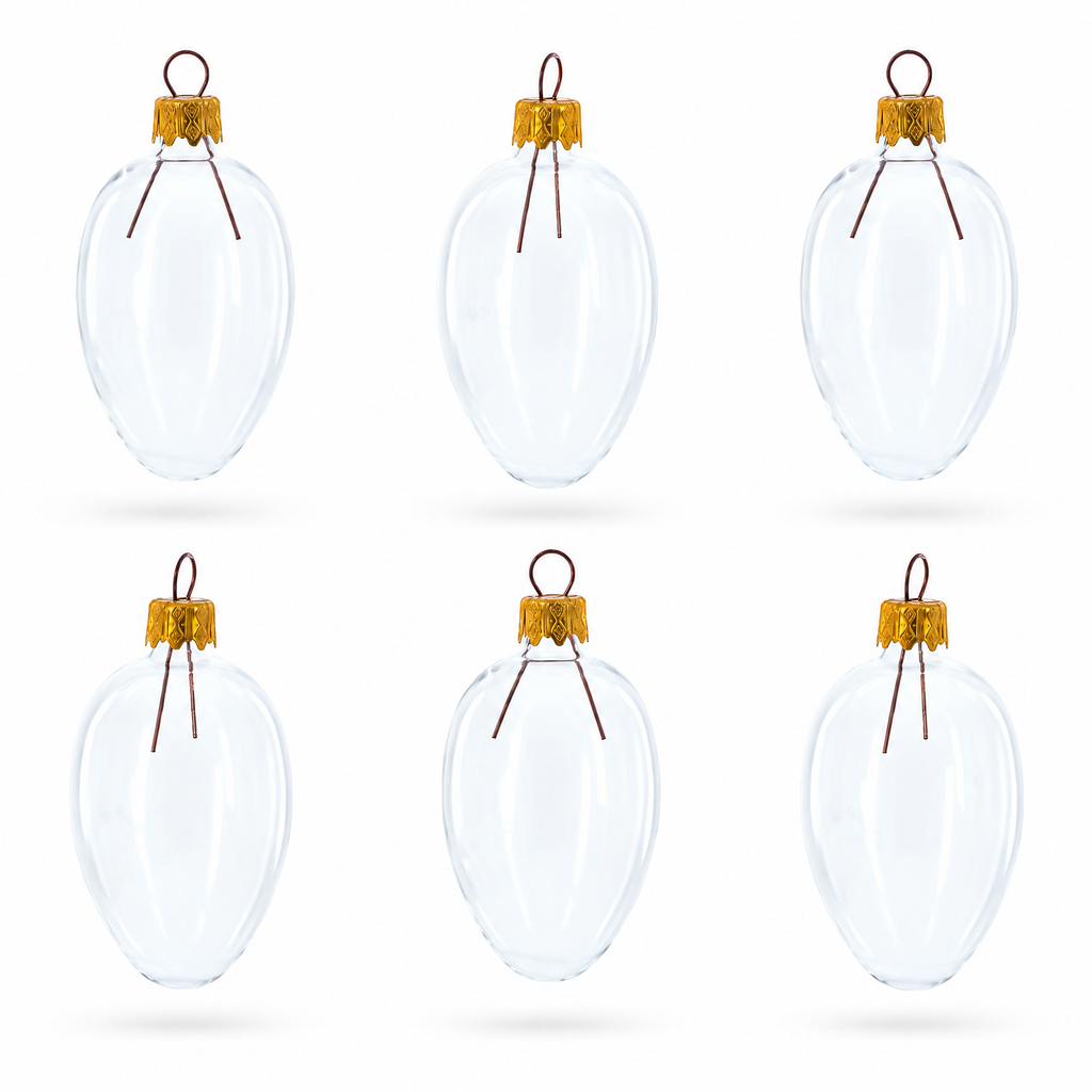 Set of 6 Clear Mini Glass Egg Ornaments 2.9 Inches