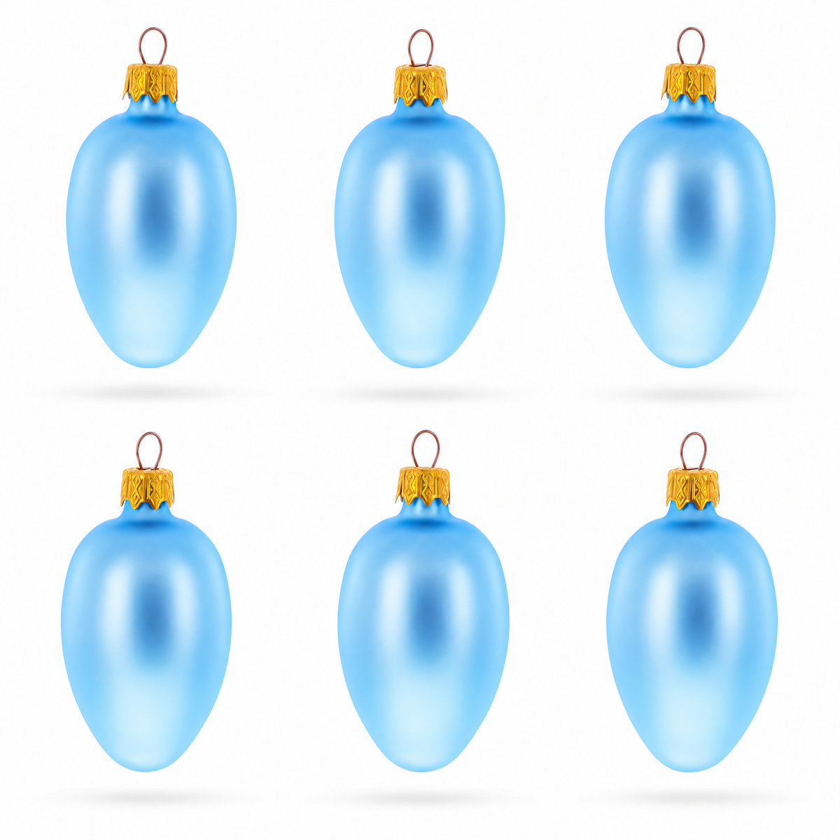 Set of 6 Blue Mini Glass Egg Ornaments 2.9 Inches