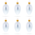 Set of 6 Matte  White Mini Glass Egg Ornaments 2.9 Inches