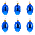 Set of 6 Glossy Blue Mini Glass Egg Ornaments 2.9 Inches
