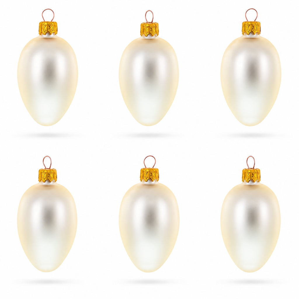 Set of 6 Champagne Mini Glass Egg Ornaments 2.9 Inches
