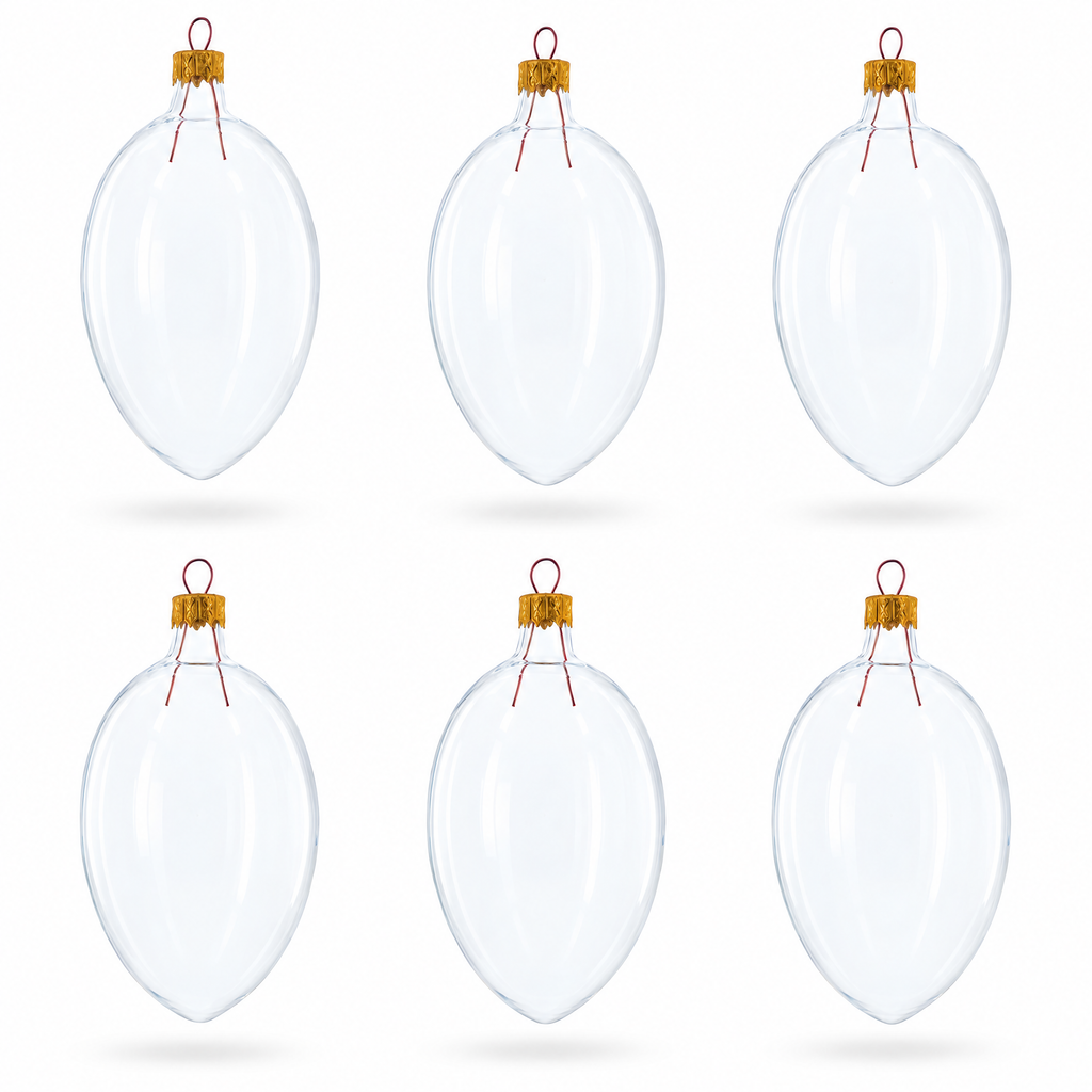 Set of 6 Clear Glass Egg Ornaments DIY Craft 4 Inches