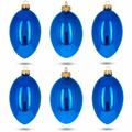 Set of 6 Blue Glossy Glass Egg Ornaments 4 Inches