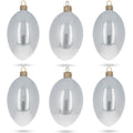 Set of 6 White Glossy Glass Egg Ornaments 4 Inches