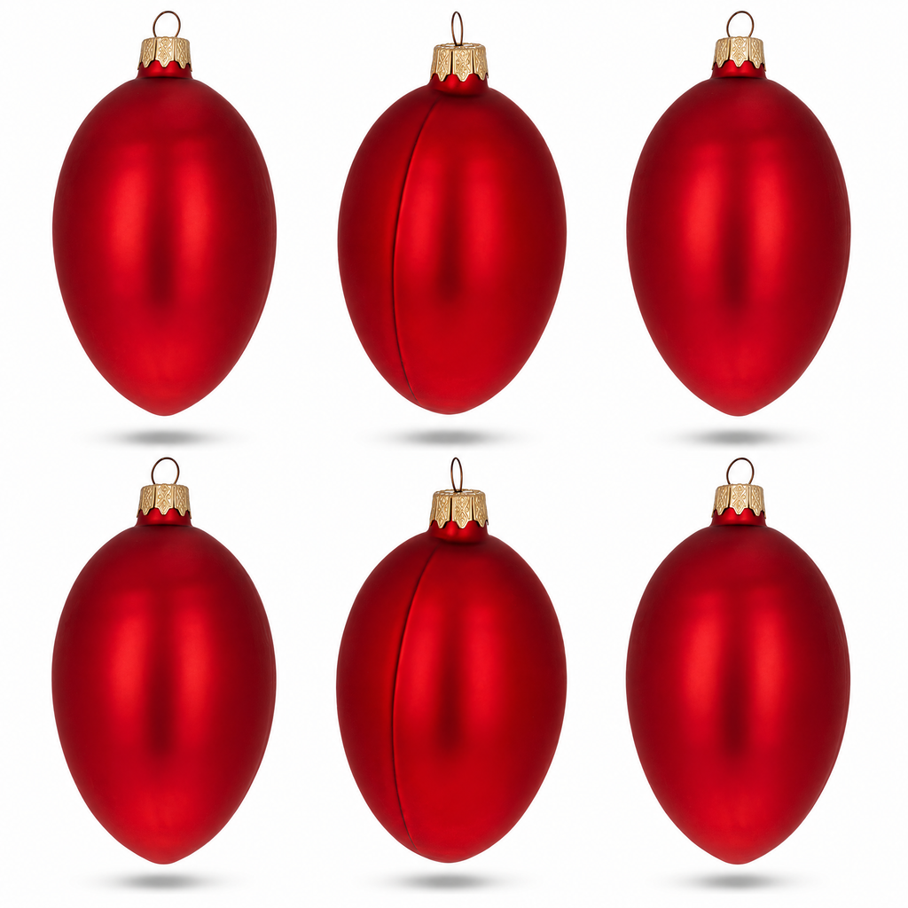 Set of 6 Red Matte Glass Egg Ornaments 4 Inches