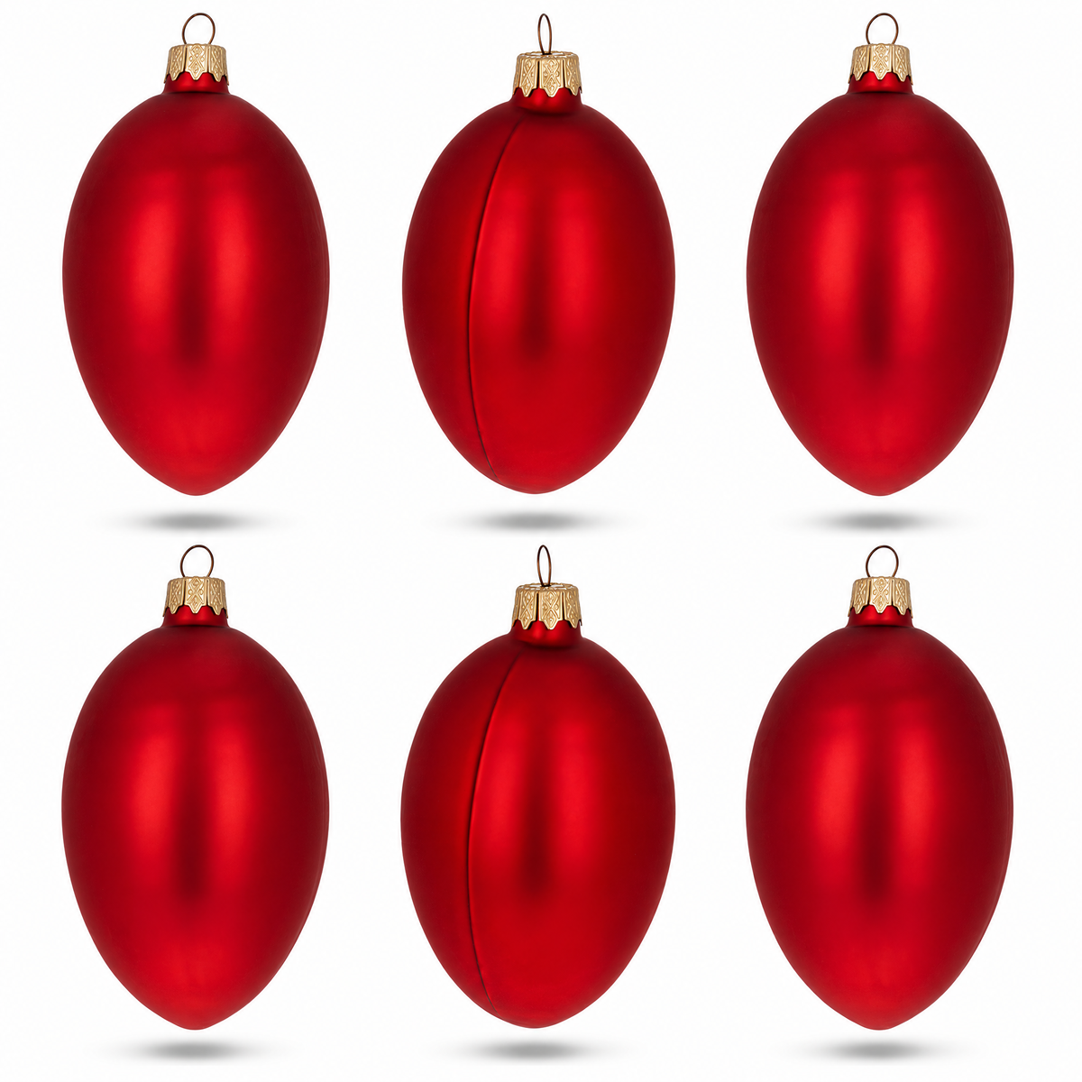 Set of 6 Red Matte Glass Egg Ornaments 4 Inches
