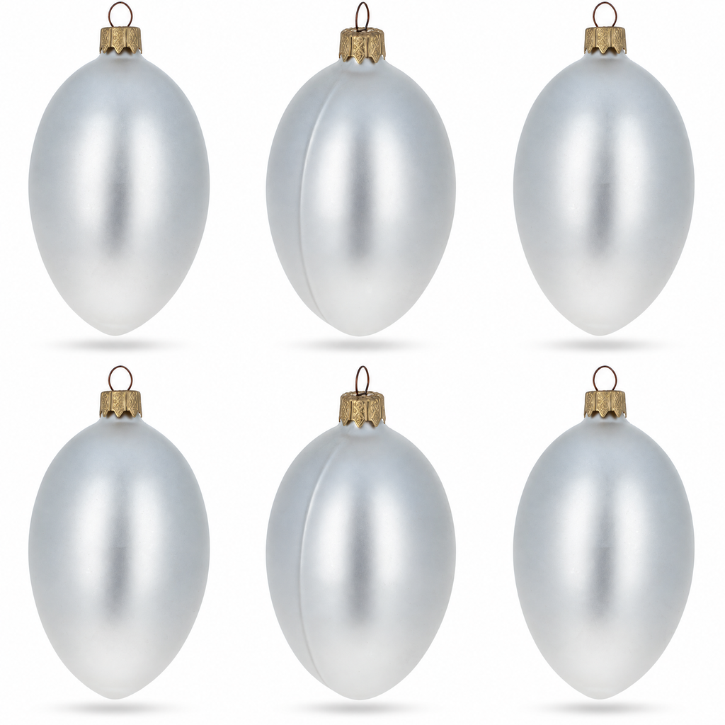 Set of 6 White Matte Glass Egg Ornaments 4 Inches