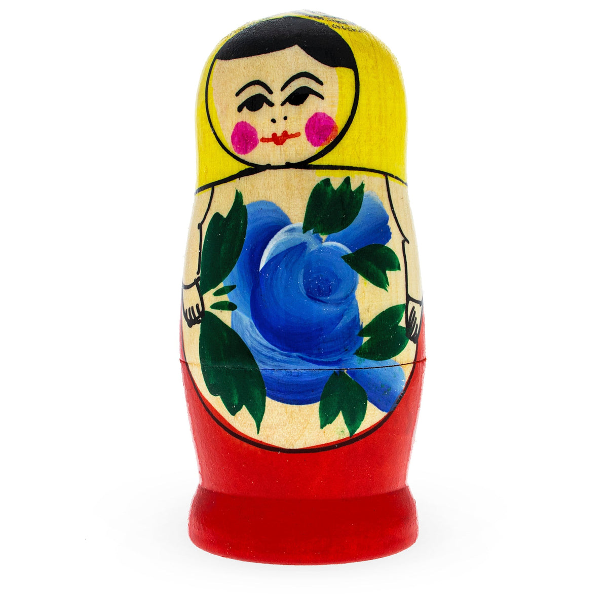 Wooden Semenov Yellow Scarf Nesting Dolls - Blue Rose Matryoshka 3.6 Inches