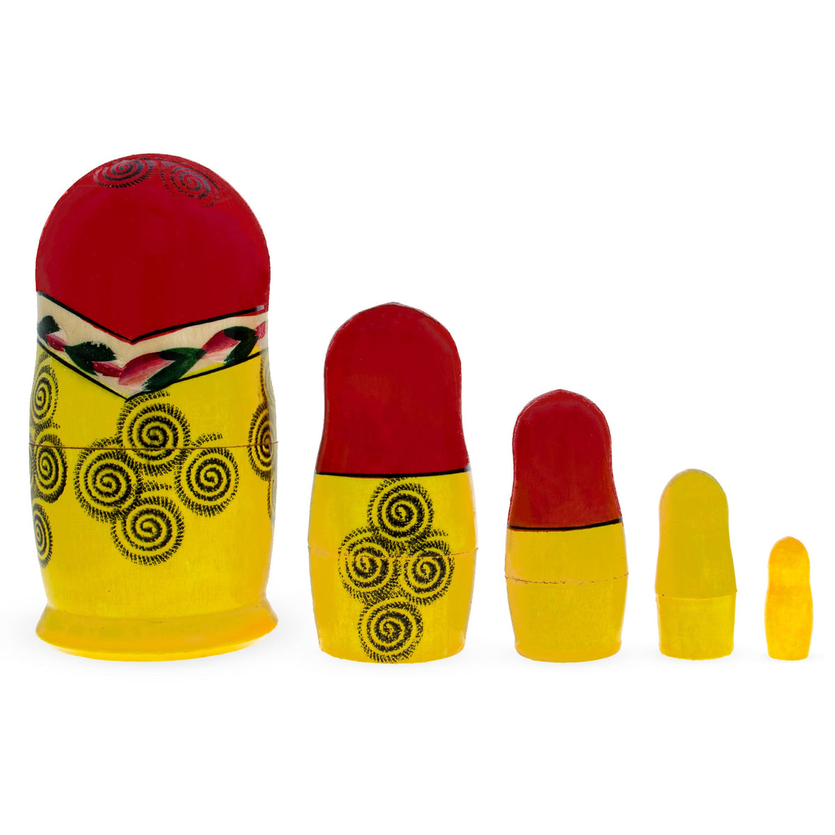 Wooden Semenov Red Scarf Nesting Dolls - Pink Rose Matryoshka 4.4 Inches