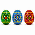 Set of 3 Vibrant Geometric Ukrainian Pysanky Wooden Easter Eggs 2.5 Inches