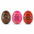 Set of 3 Red Shades Geometric Ukrainian Pysanky Wooden Easter Eggs 2.5 Inches