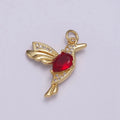 24K Gold Filled 25mm Red Micro Paved CZ Hummingbird Bird Animal Charm | N230