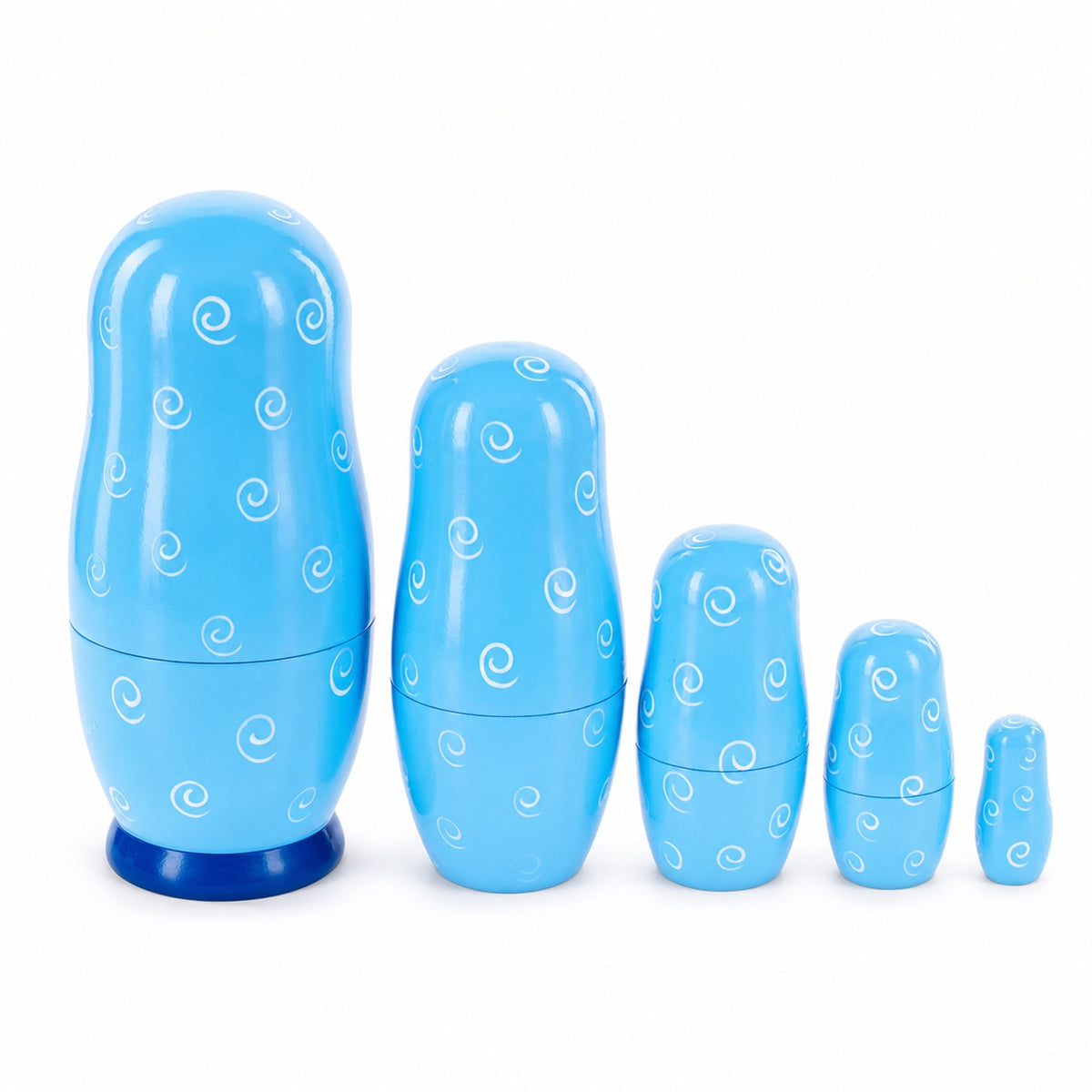 5 Girls with Daisy Flowers & Blue Skirt Wooden Nesting Dolls 6 Inches