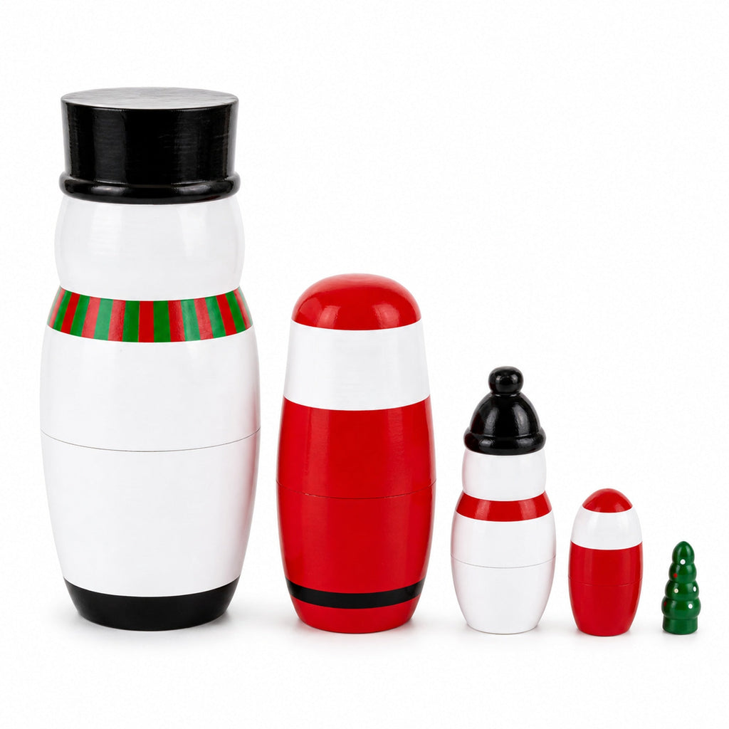 Santa, Snowman & Christmas Tree Wooden Nesting Dolls 5 Inches
