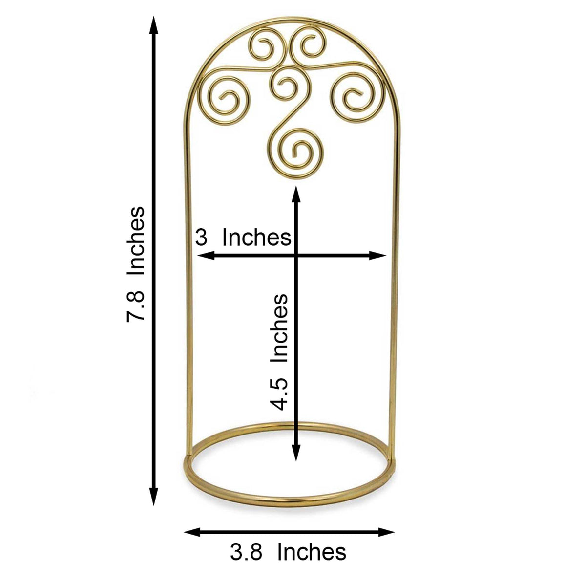 Arched Swirls Gold Tone Metal Ornament Stand Holder Display 7.75 Inches