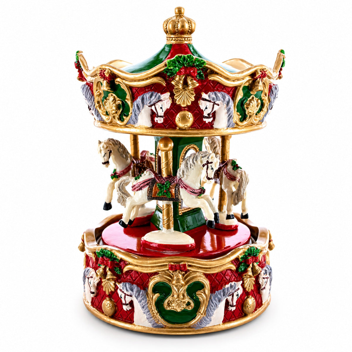 Animated Musical Christmas Carousel Figurine - Rotating Horse Music Box