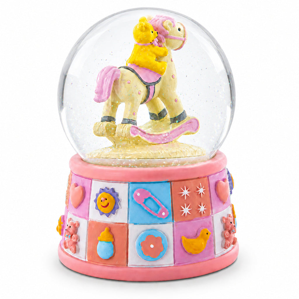 Teddy Bear Rocking Horse Musical Snow Globe - Nursery Decor 5.7 Inches