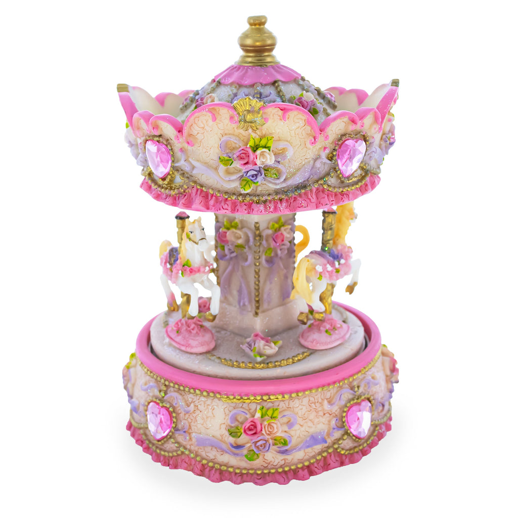 Floral Three Horses Carousel Spinning Musical Figurine