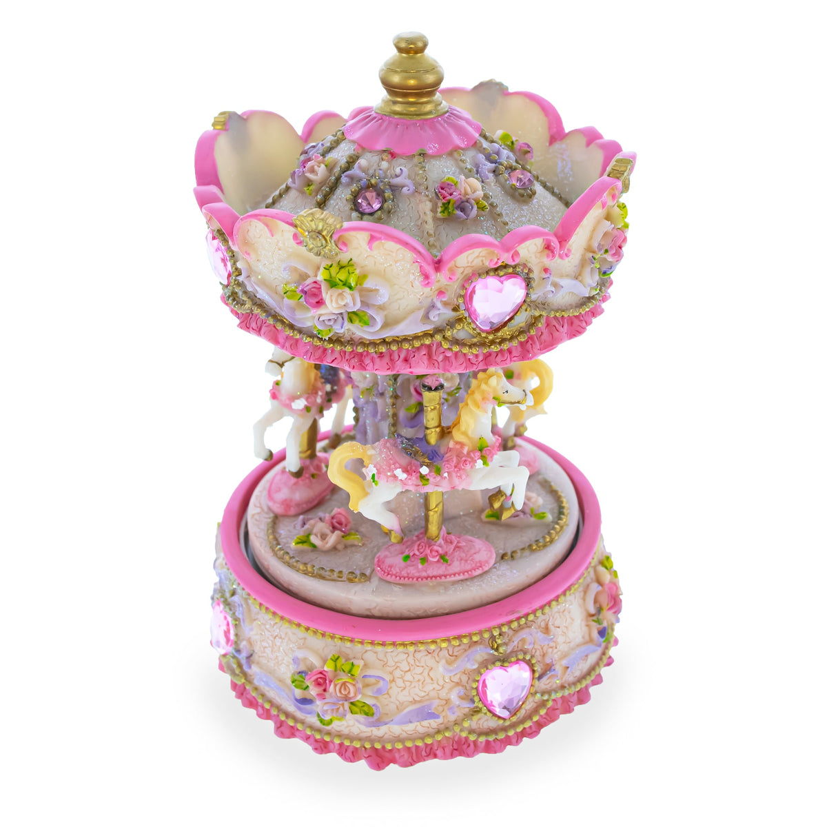 Floral Three Horses Carousel Spinning Musical Figurine