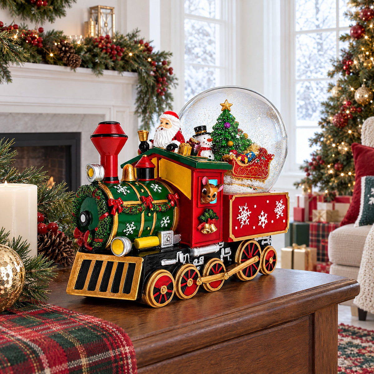 Santa Train Express Delivering Tree Musical Water Globe
