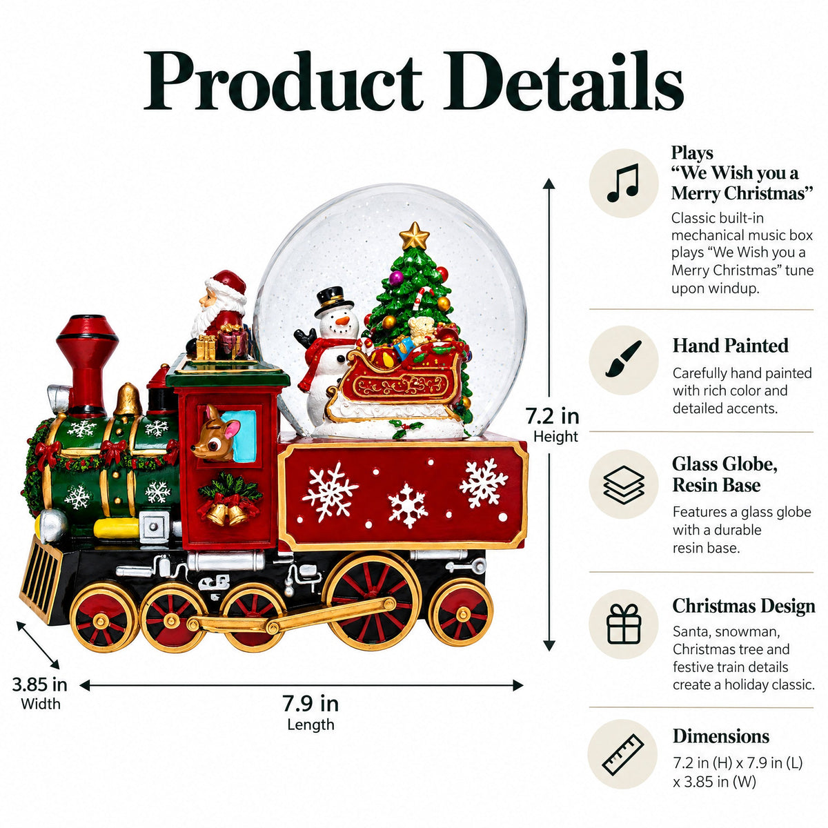 Santa Train Express Delivering Tree Musical Water Globe