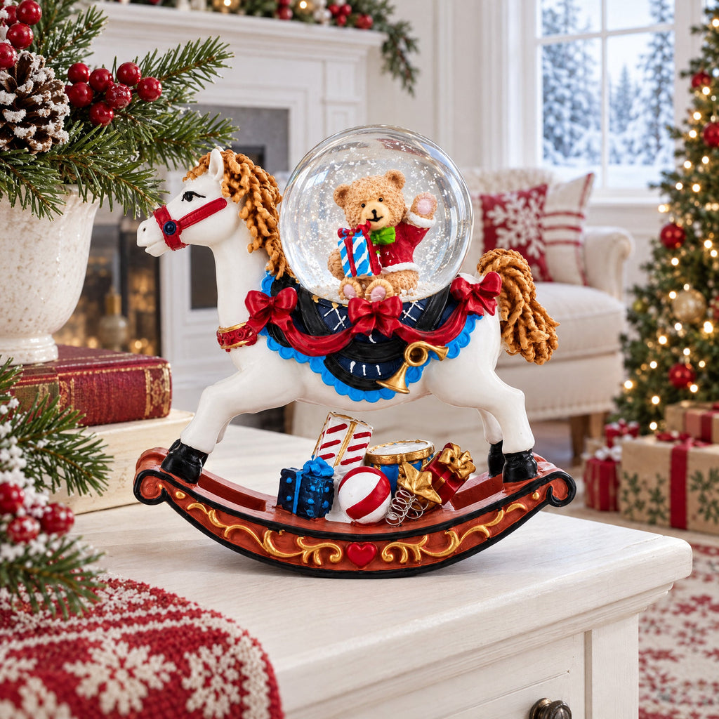 Teddy Bears' Rocking Horse Christmas Water Snow Globe