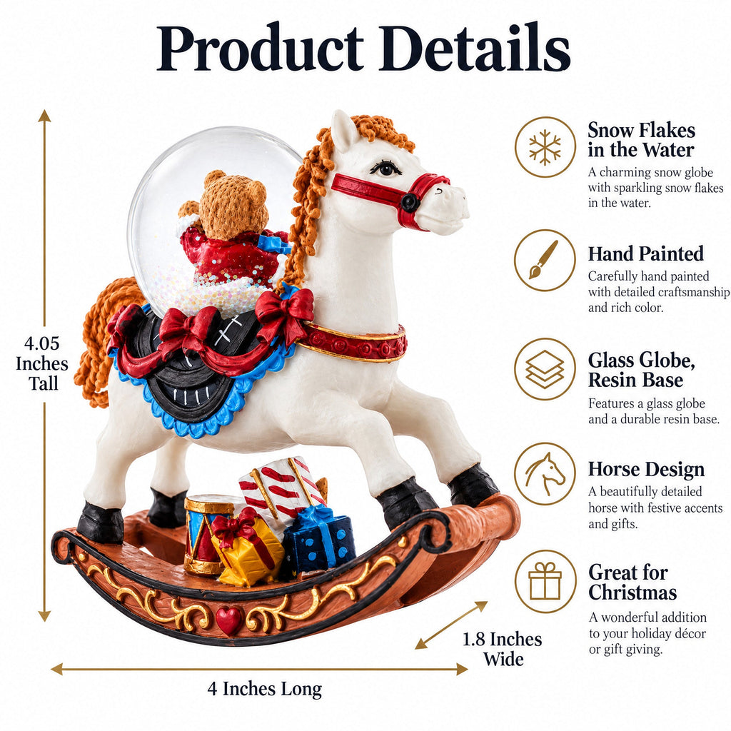 Teddy Bears' Rocking Horse Christmas Water Snow Globe