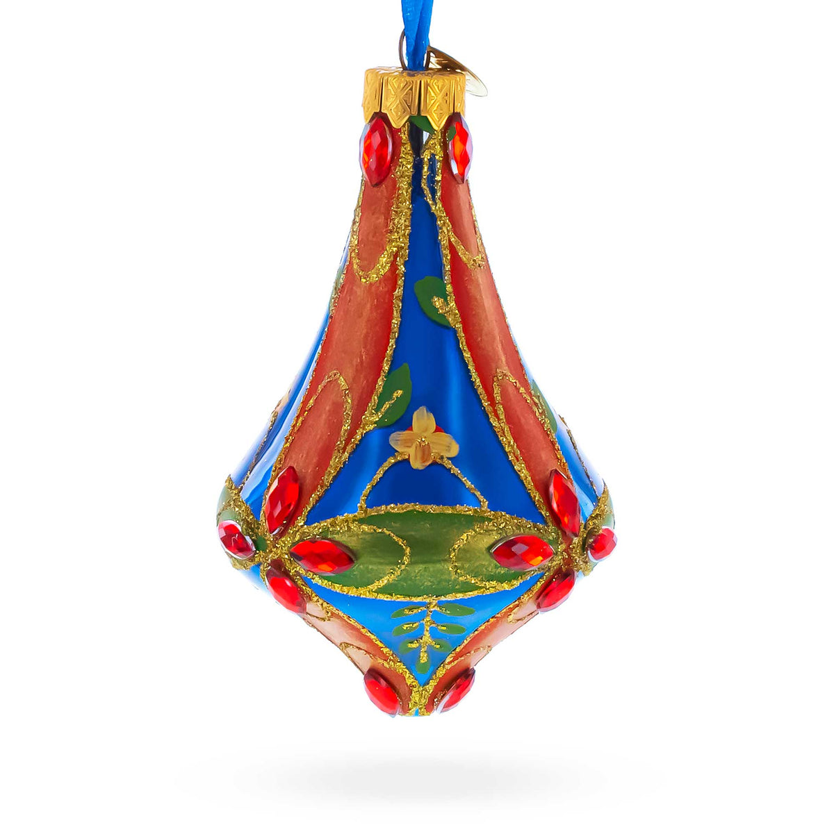 Kaleidoscope Bell Shape Finial Glass Christmas Ornament