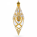 Gold & White Baroque-Style Gem-Encrusted Elongated Pointed Teardrop Finial Glass Christmas Ornament