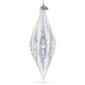 Pearl and Glitter Jeweled Elongated Pointed Teardrop Finial Glass Christmas Ornament