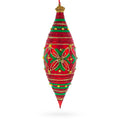 Red and Green Glitter Jeweled Elongated Pointed Teardrop Finial Glass Christmas Ornament