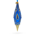 Royal Blue and Gold Jeweled Elongated Pointed Teardrop Finial Glass Christmas Ornament