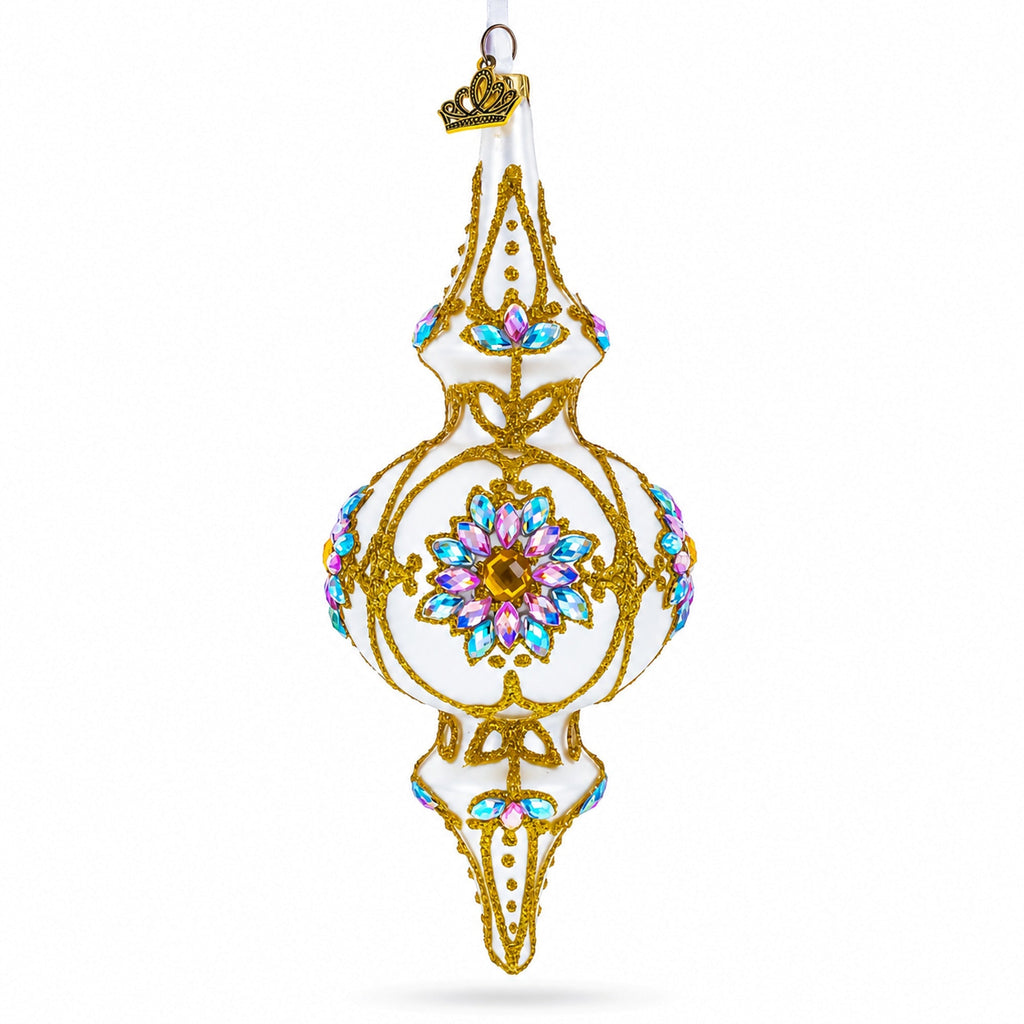 Pearl White Baroque Double-Ended Finial Drop Glass Christmas Ornament